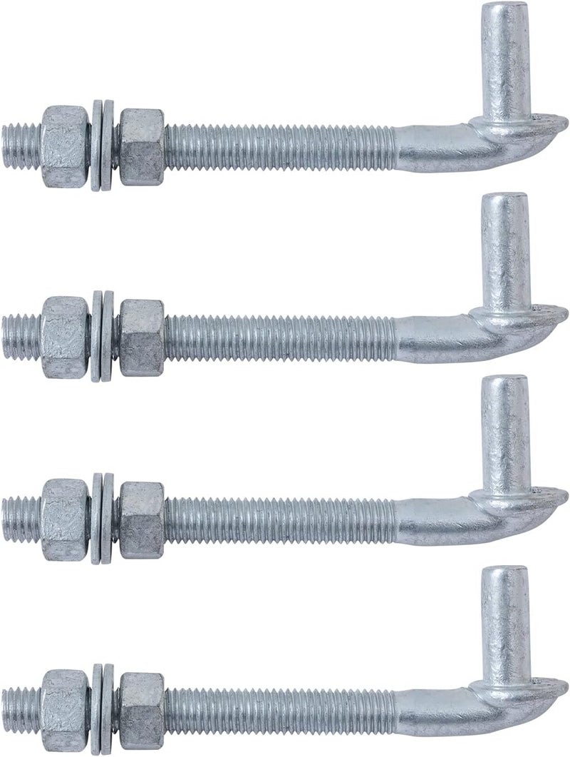 VIVIDA 6" J Bolt Gate Hinge, Chain Link J Bolt Post Hinge with 5/8" Male Pin, Galvanized Steel, Nuts & Washers Included, 4 Pack - Image 1