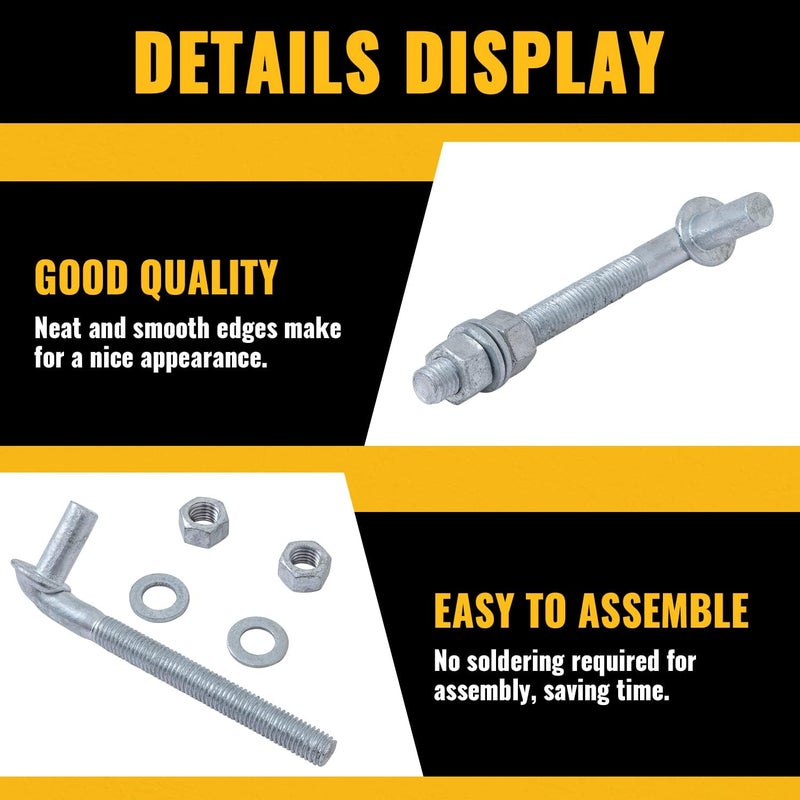 VIVIDA 6" J Bolt Gate Hinge, Chain Link J Bolt Post Hinge with 5/8" Male Pin, Galvanized Steel, Nuts & Washers Included, 4 Pack - Image 5