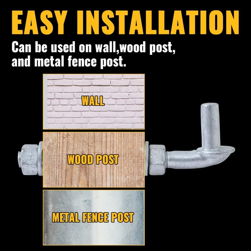 VIVIDA 6" J Bolt Gate Hinge, Chain Link J Bolt Post Hinge with 5/8" Male Pin, Galvanized Steel, Nuts & Washers Included, 4 Pack - Image 3