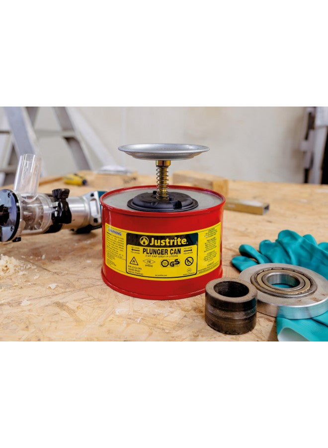 Justrite Justrite 10208 2 Quart, 7.25" H, 7 3/8" O.D, Premium Coated Steel Plunger Can with Brass and Ryton Pump Assembly  - Image 3
