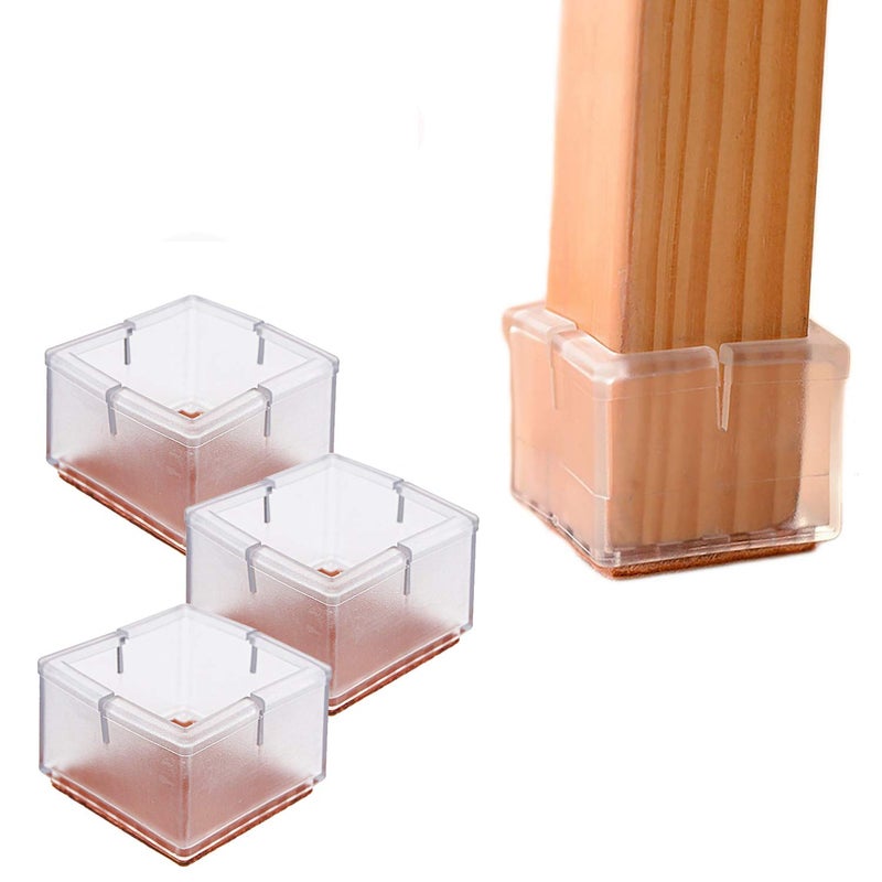 Gutapo 16PCS Transparent Square Chair Leg Wood Floor Protectors Silicone Furniture Chair Legs Caps Covers with Felt Pads fit 1-1/4 to 1-3/8 Inch (3.2-3.5cm) - Image 1