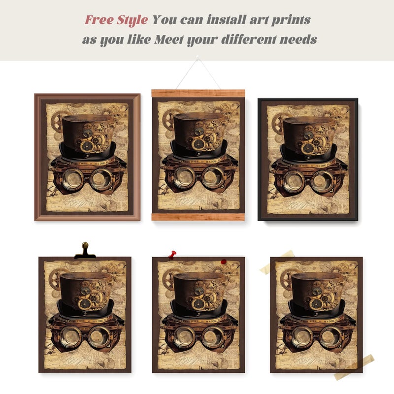 LARTSFRO Vintage Steampunk Wall Art Decor Posters Prints, Punk Room Bedroom Bathroom Dorm Wall Art Decor, Vintage Industrial Train Clock Hat Ship Posters Wall Decor for Home Office Man Cave Decor, 10x8 Inch Set of 4 Pcs Pictures (UNFRAMED) - Image 5