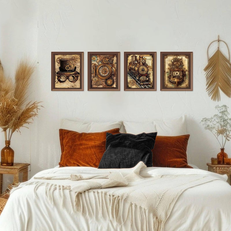 LARTSFRO Vintage Steampunk Wall Art Decor Posters Prints, Punk Room Bedroom Bathroom Dorm Wall Art Decor, Vintage Industrial Train Clock Hat Ship Posters Wall Decor for Home Office Man Cave Decor, 10x8 Inch Set of 4 Pcs Pictures (UNFRAMED) - Image 4