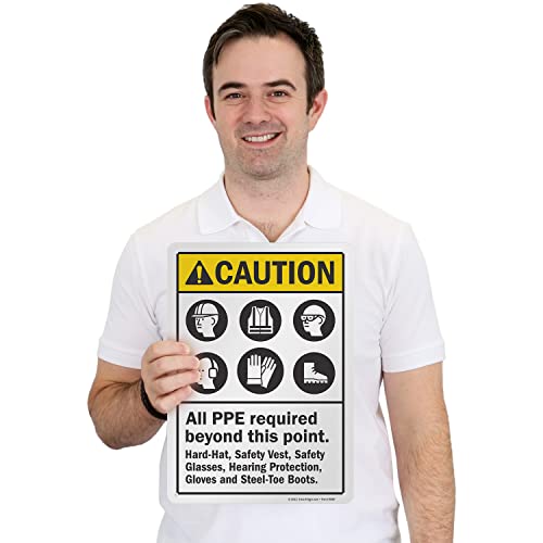 SmartSign "Caution - All PPE Required Beyond This Point" Sign | 10" x 14" Aluminum - Image 2