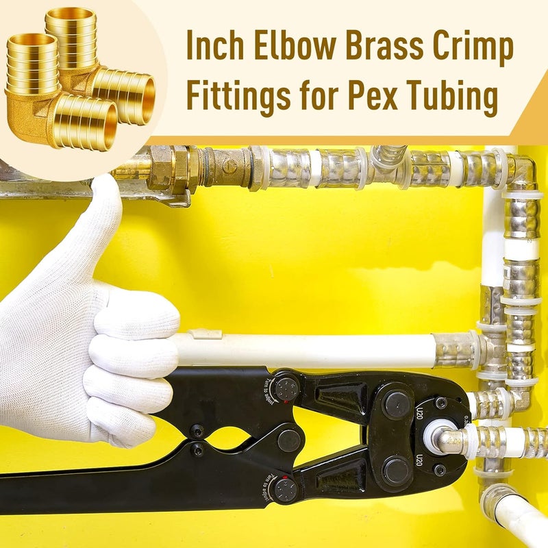 Dunzy 8 Pieces 1 Inch PEX Fittings Elbow 90 Degree Brass Fittings Crimp Pipe Fittings for PEX Tubing Plumbing Tool - Image 5