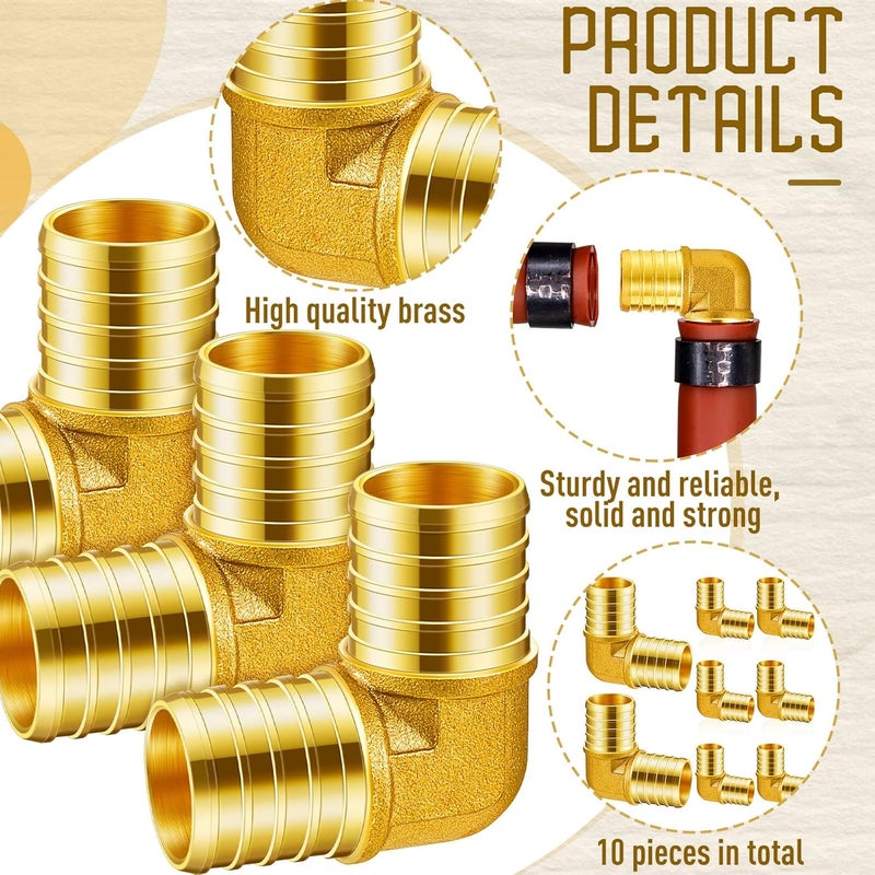 Dunzy 8 Pieces 1 Inch PEX Fittings Elbow 90 Degree Brass Fittings Crimp Pipe Fittings for PEX Tubing Plumbing Tool - Image 3