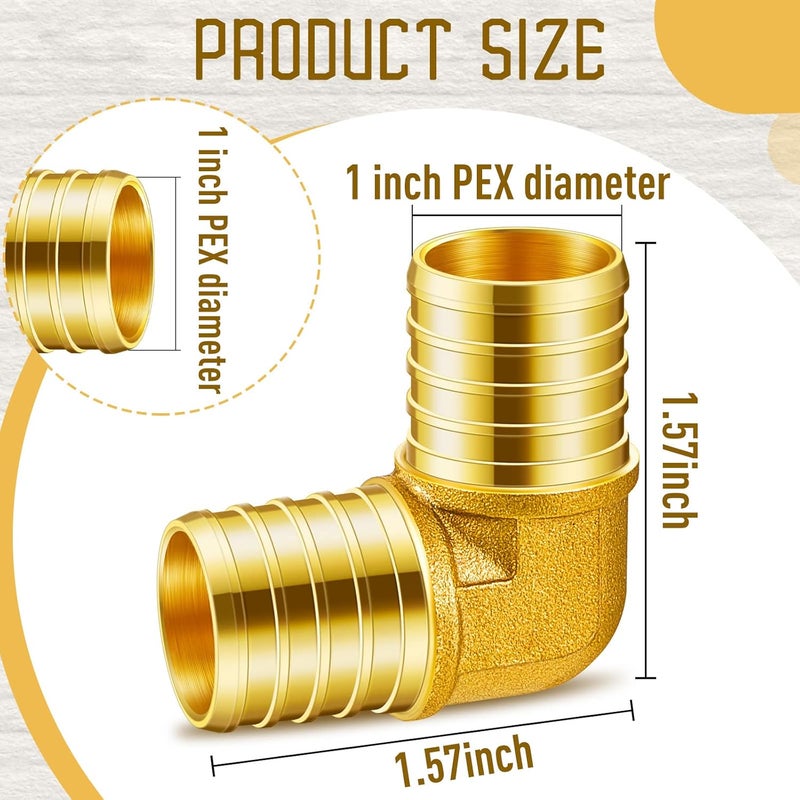 Dunzy 8 Pieces 1 Inch PEX Fittings Elbow 90 Degree Brass Fittings Crimp Pipe Fittings for PEX Tubing Plumbing Tool - Image 2