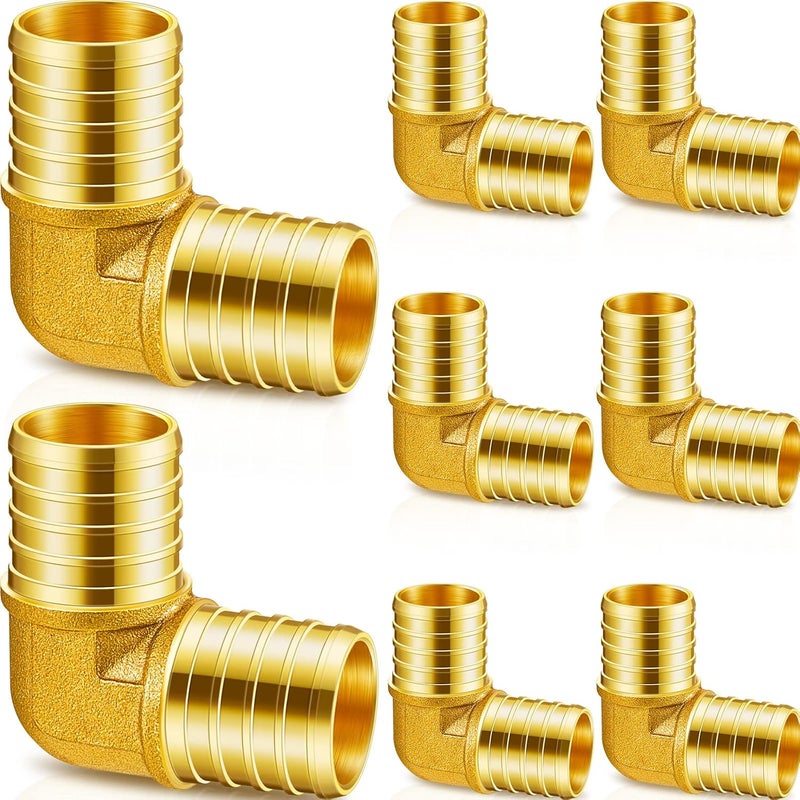 Dunzy 8 Pieces 1 Inch PEX Fittings Elbow 90 Degree Brass Fittings Crimp Pipe Fittings for PEX Tubing Plumbing Tool - Image 1