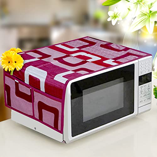 KANUSHI Industries® Microwave/Oven Top Cover with 4 Utility Pockets (Color -Maroon) - Image 1