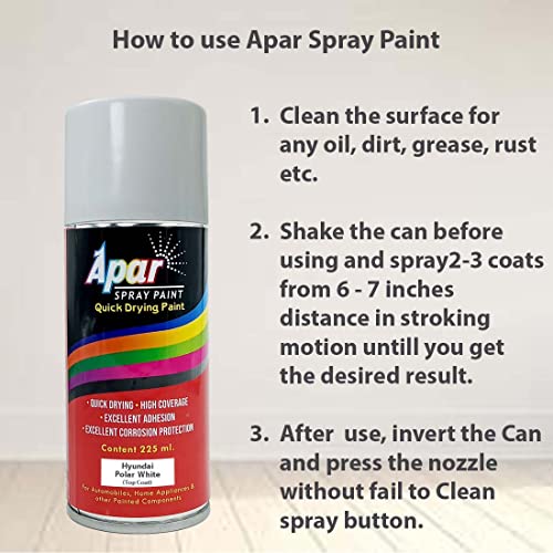 APAR Automotive Spray Paint Polar White (RC Colour Name) Compatible for Hyundai Cars -225 ml (Pack of 1-Pcs) - Image 4