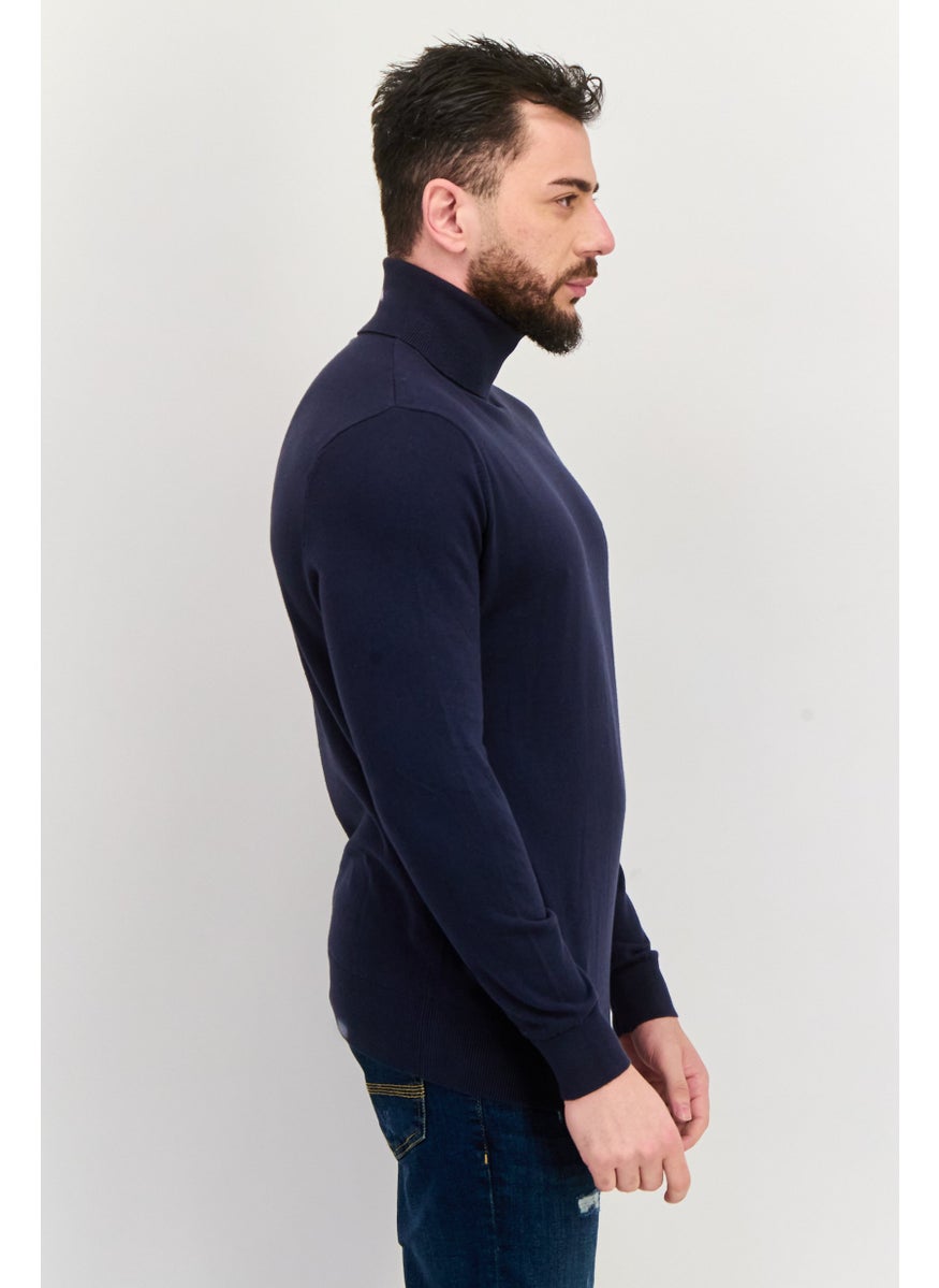 Peter Werth Men Turtle Neck Embroidered Logo Long Sleeves Sweater, Navy  - Image 4
