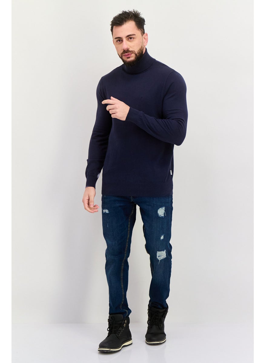 Peter Werth Men Turtle Neck Embroidered Logo Long Sleeves Sweater, Navy  - Image 2