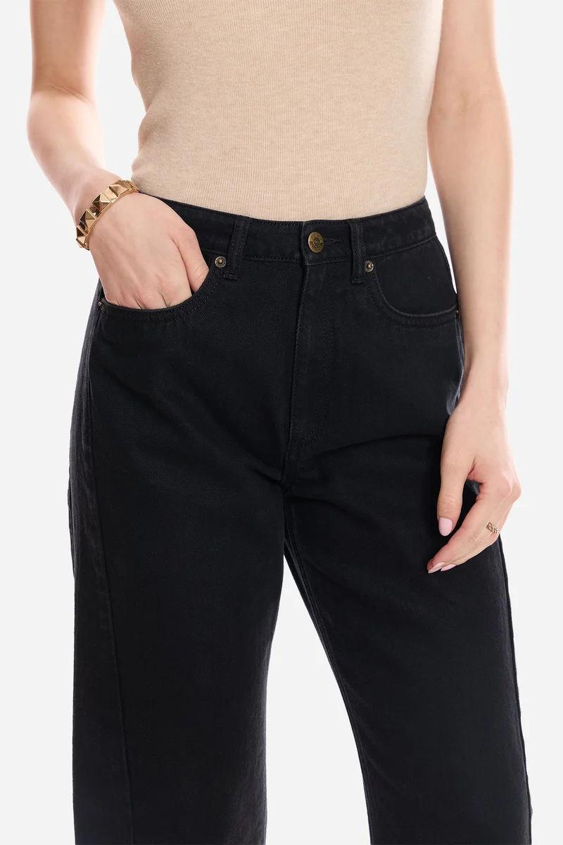 Virgio  Solid Cotton Denim Barrel Fit Pants for Women for Women | Best Price UAE