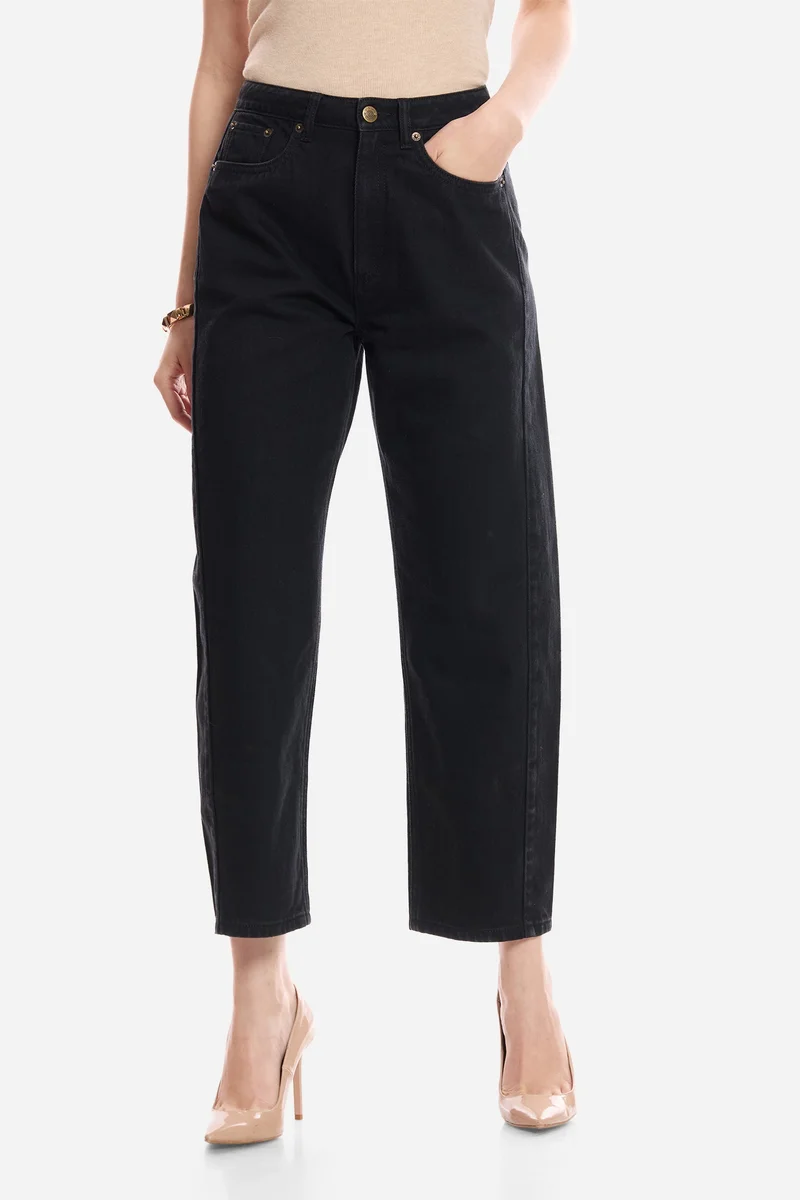 فيرجيو Solid Cotton Denim Barrel Fit Pants for Women