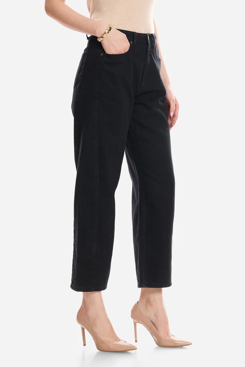 Virgio  Solid Cotton Denim Barrel Fit Pants for Women for Women | Best Price UAE