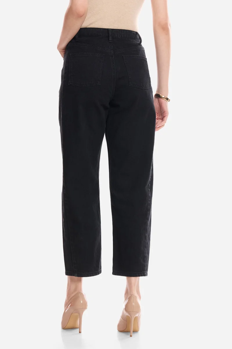 Virgio  Solid Cotton Denim Barrel Fit Pants for Women for Women | Best Price UAE