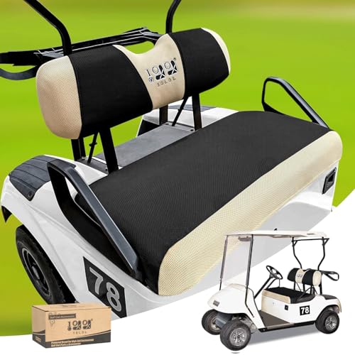 10L0L Golf Cart Seat Covers Kit - Universal Fit for EZGO TXT/RXV Front Seats | Breathable Mesh Fabric | Easy Installation | Black & Beige (No Staples Required)​​ - Image 1