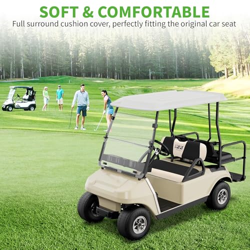 10L0L Golf Cart Seat Covers Kit - Universal Fit for EZGO TXT/RXV Front Seats | Breathable Mesh Fabric | Easy Installation | Black & Beige (No Staples Required)​​ - Image 5
