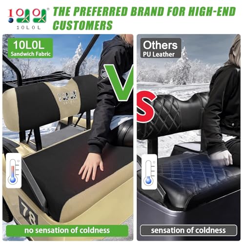 10L0L Golf Cart Seat Covers Kit - Universal Fit for EZGO TXT/RXV Front Seats | Breathable Mesh Fabric | Easy Installation | Black & Beige (No Staples Required)​​ - Image 2