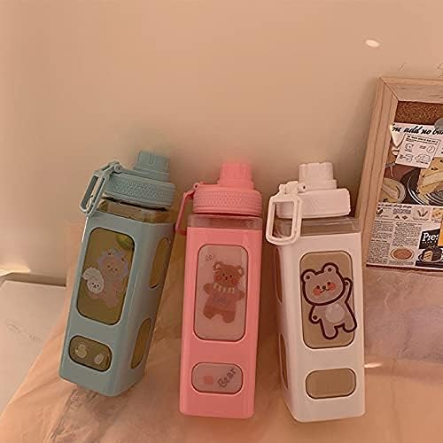 JAMBUVANTI Water Bottle with Straw and Sticker Kawaii Bear Water Bottle Large Sport Plastic Portable Square Drinking Bottle Cute Juice Tea Water Cups Multicolor - Image 5