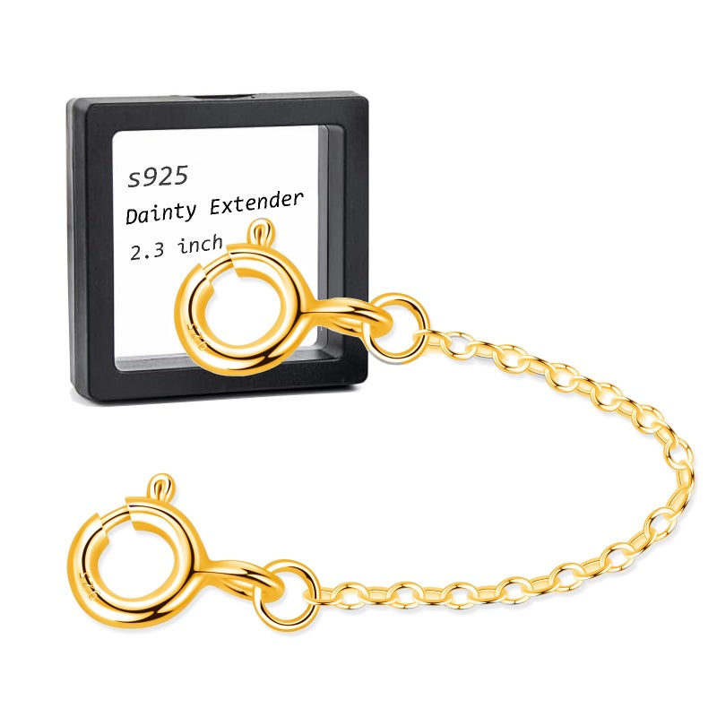 Gold Necklace Extender Chain for Women 18k Plated Sterling Silver Extension Bracelet Safety Link for Delicate Jewelry 23 Length