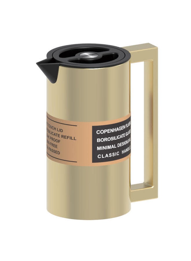 GAZELLA Stainless Steel Tea/Coffee Flask 0.6 Liter Gold/Black, Borosilicate Glass Inside - Image 1