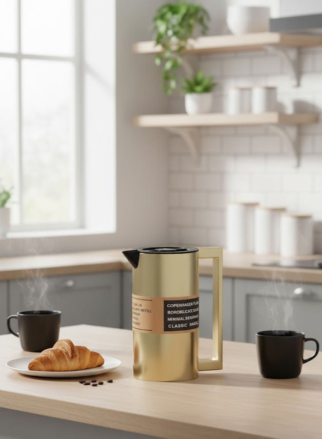 GAZELLA Stainless Steel Tea/Coffee Flask 0.6 Liter Gold/Black, Borosilicate Glass Inside - Image 2