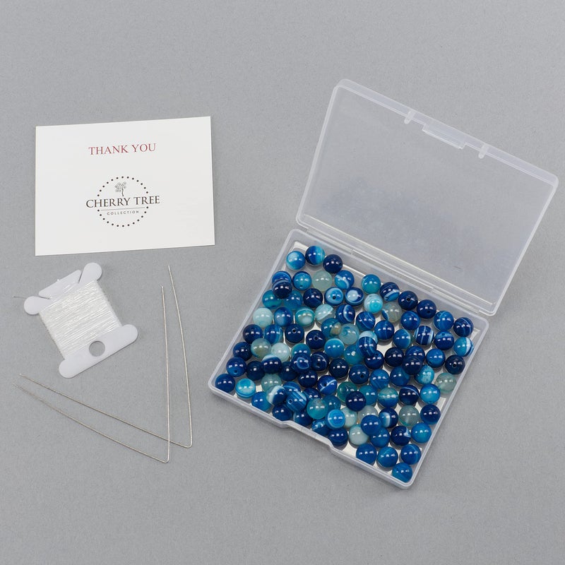 Cherry Tree Collection | 100PCS 8mm Lace Agate (Blue) Gemstone Round Beads for Jewelry Making | Includes Storage Box, Elastic String, and Needles - Image 2