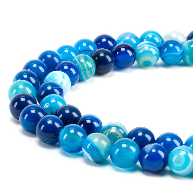 Cherry Tree Collection | 100PCS 8mm Lace Agate (Blue) Gemstone Round Beads for Jewelry Making | Includes Storage Box, Elastic String, and Needles - Image 1