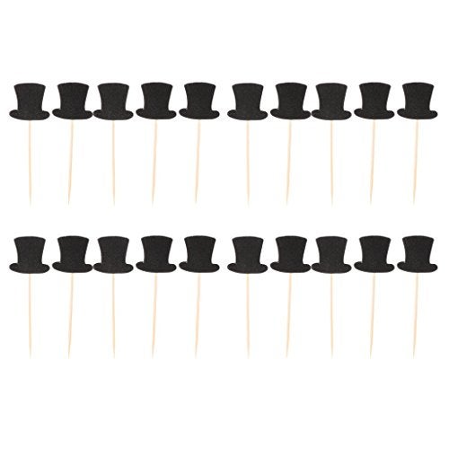 KODORIA 20pcs Paper Top Hats Cake Topper Cupcake Picks for Cake Decor Birthday Party Supplies - Image 1