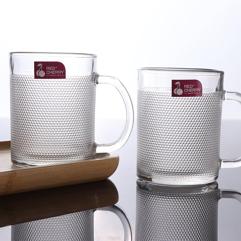 SKDBPM Glass Tea Coffee 250 ML Set of 2 Mugs Tea Cups Aldan Mug Crystal Clear with HandleTea Milk Hot and Cold Drinks Mug Kitchen and Dining Tableware Dinnerware SetPack of 2 - Image 1