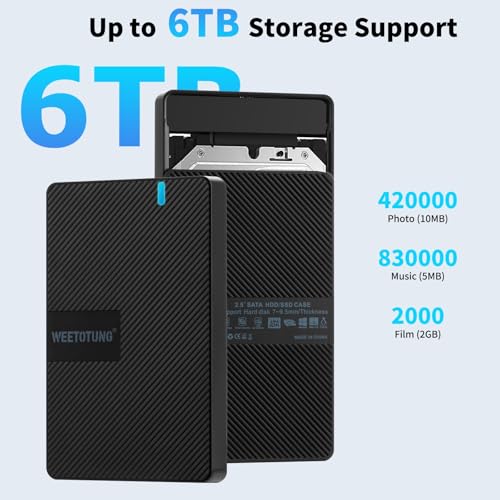 WEETOTUNG USB-C External Hard Drive Enclosure 2.5'' HDD SSD for sata - WEETOTUNG 6Gbps Tool-Free Case Compatible with UASP Drive - for 7mm 9.5mm Drive with MacBook WD Seagate PlayStation (Case Only) - Image 4