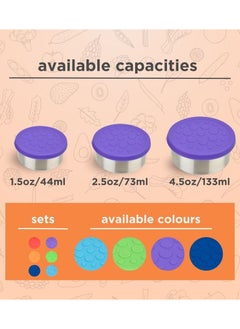 LunchBots LunchBots 4.5oz Leak Proof Snack and Side Dish Containers - Set of 2 (4.5 oz) - Spill Proof in Bags and Bento Boxes - Food Grade Stainless Steel and Silicone Lids - Dishwasher Safe - Purple Set  - Image 3