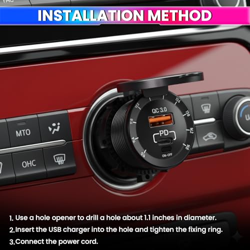 amiciSense 12V Quick Charger USB 3.0, Type C PD Fast Charge Outlet for Car Bike with LED Colored Bar Indicator - Image 5