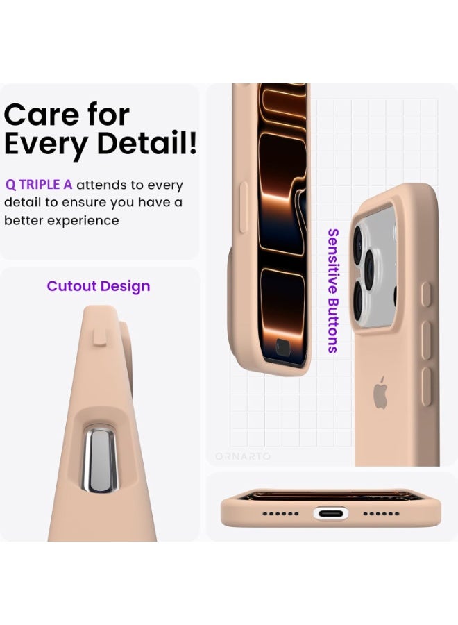 Q TRIPLE A Compatible with iPhone 17 Pro Max Case 6.9", Slim Liquid Silicone 3 Layers Soft Gel Rubber Shockproof Protective Cover with Anti-Scratch Microfiber Lining (Titanium Sand) - Image 3