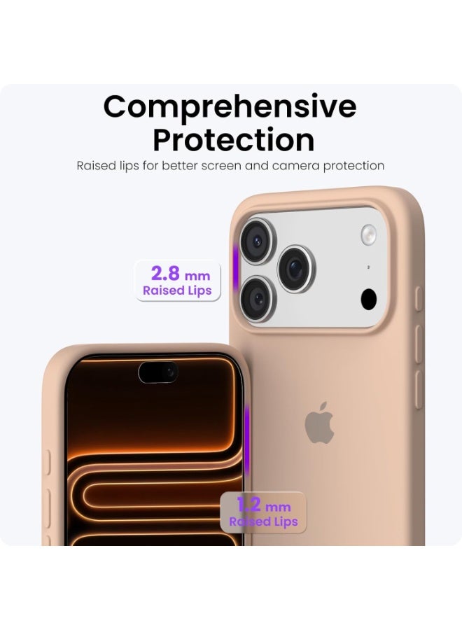 Q TRIPLE A Compatible with iPhone 17 Pro Max Case 6.9", Slim Liquid Silicone 3 Layers Soft Gel Rubber Shockproof Protective Cover with Anti-Scratch Microfiber Lining (Titanium Sand) - Image 4