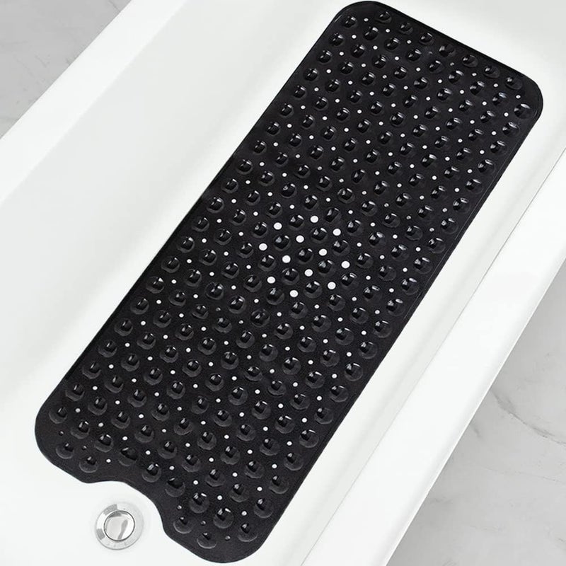Linoows Bathtub and Shower Mats, Extra Long Non-Slip Bath Mat 39 x 16 Inch, Machine Washable Bath Tub Mat with Suction Cups & Drain Holes for Bathroom, Black - Image 1