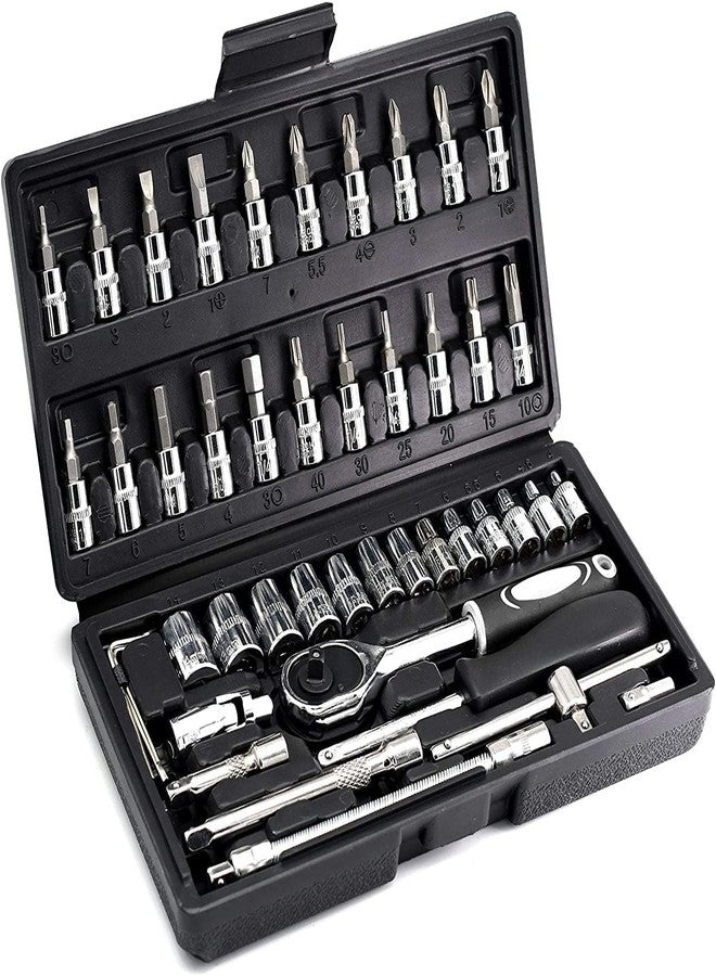 HELLARO 46-Piece Small Multi-Purpose Tool Kit, Combination Wrench Set, Precision Socket Set, Screwdriver, Bike & Car Tool Kit - Image 4
