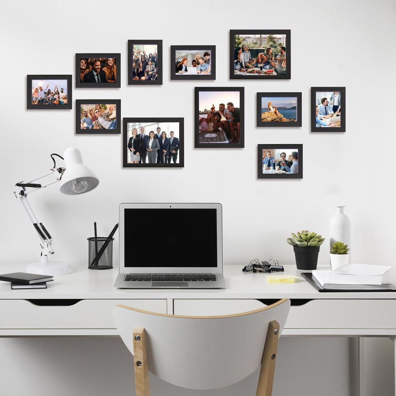 Muzilife Picture Frame Set of 11 Gallery Wall Frame Collage with Three 8Ã—10 and Eight 5Ã—7 Photo Frames for Photos, Paintings, Landscape, Posters, Artwork, Perfect for Wall Decor, Black - Image 3