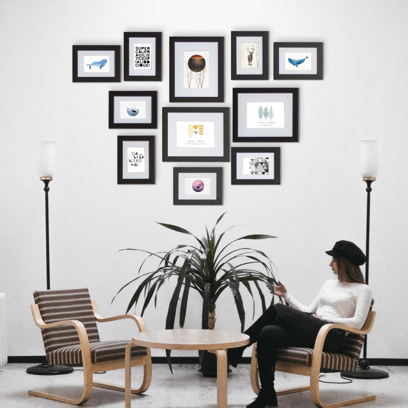 Muzilife Picture Frame Set of 11 Gallery Wall Frame Collage with Three 8Ã—10 and Eight 5Ã—7 Photo Frames for Photos, Paintings, Landscape, Posters, Artwork, Perfect for Wall Decor, Black - Image 5