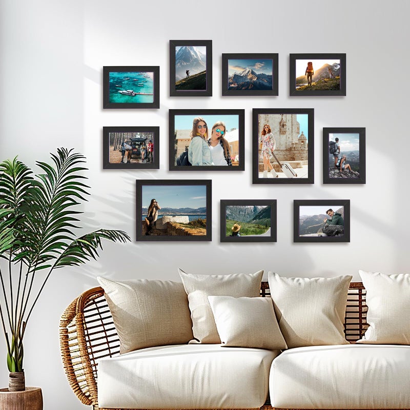 Muzilife Picture Frame Set of 11 Gallery Wall Frame Collage with Three 8Ã—10 and Eight 5Ã—7 Photo Frames for Photos, Paintings, Landscape, Posters, Artwork, Perfect for Wall Decor, Black - Image 4