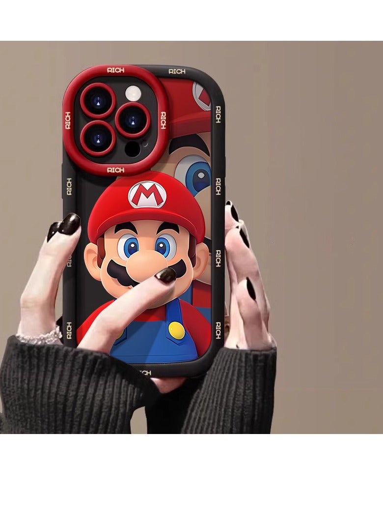 NIBEMINENT Mario Protective TPU Case Cover For iPhone 17 Pro, Puff Black/Red Hat White Letter Mario