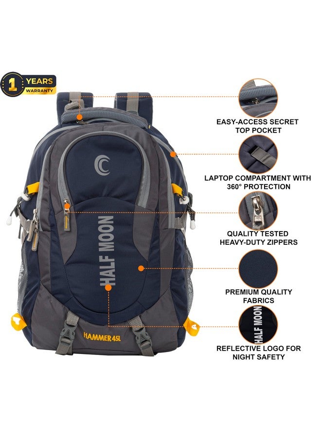 Half Moon Half Moon 45L Hammer Waterproof Rucksack Bags for Men/Trekking Bags for Men | With 17.3" Laptop Compartment & Rain cover | For Trekking, Hiking, Travel Backpack for Men & Women (Navy Blue) - Image 3
