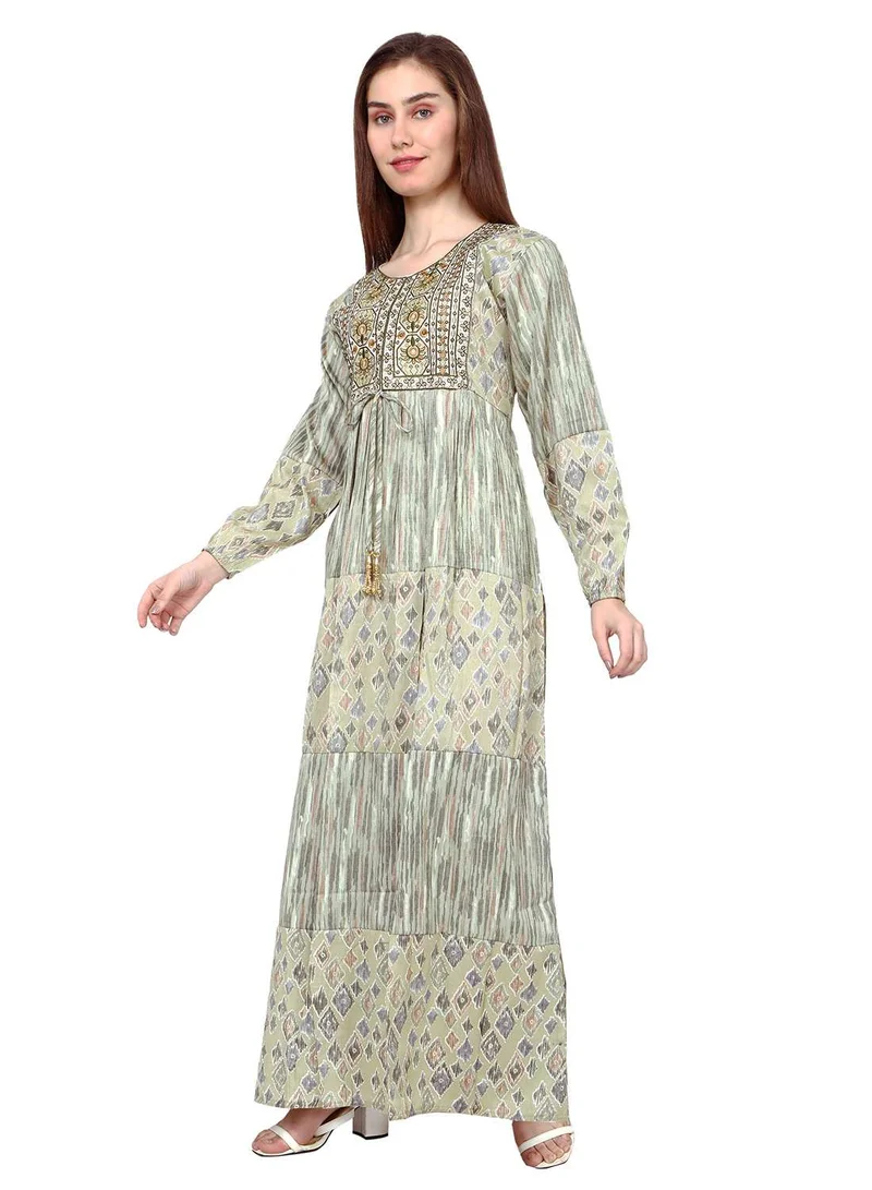HANA & SARA LONG VISCOSE EMBROIDERED PRINTED SIMPLE ELEGANT ARABIC KAFTAN JALABIYA DRESS