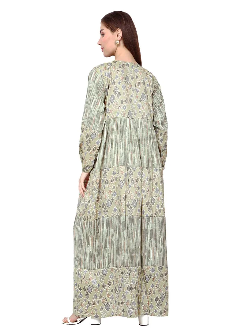 HANA & SARA LONG VISCOSE EMBROIDERED PRINTED SIMPLE ELEGANT ARABIC KAFTAN JALABIYA DRESS