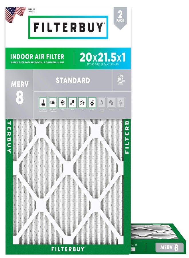 Filterbuy 20x21.5x1 Air Filter MERV 8 (MPR 700) Dust Defense Replacement (2-Pack), Electrostatic Pleated HVAC AC Furnace Filters, Made in USA (Actual Size: 19.88 x 21.50 x 0.75) - Image 1