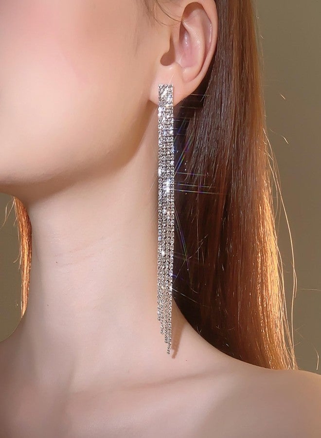 Dcfywl731 Rhinestone Earrings Prom Earrings for Women Bling Sparkly Long Tassel Chandelier Earring Wedding Party Prom Dresses Outfit Jewerly Gifts - Image 2