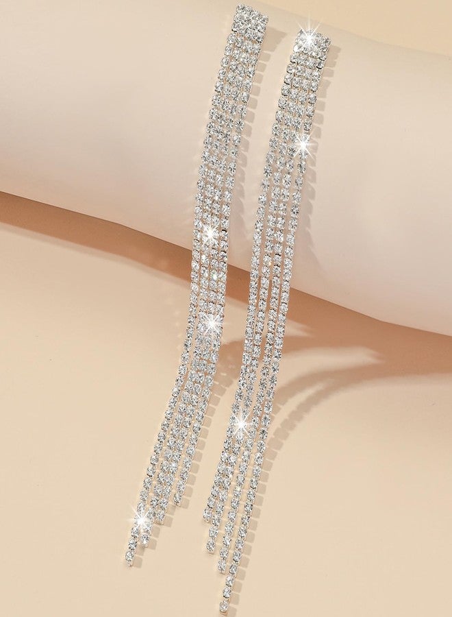 Dcfywl731 Rhinestone Earrings Prom Earrings for Women Bling Sparkly Long Tassel Chandelier Earring Wedding Party Prom Dresses Outfit Jewerly Gifts - Image 4