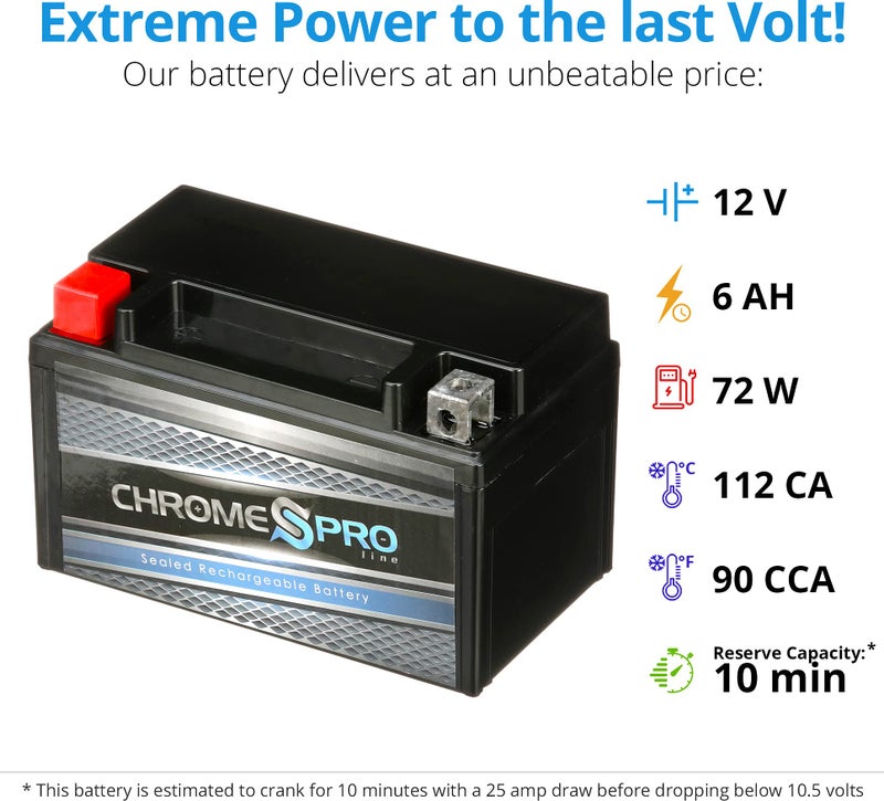 Chrome S Pro YTX7A-BS Maintenance-Free 12V 7Ah Battery Replacement for ATV, Motorcycle, Jet Skis, Scooter, UTV, and More - Nut and Bolt (T3) Terminal - Image 3