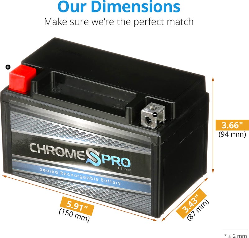 Chrome S Pro YTX7A-BS Maintenance-Free 12V 7Ah Battery Replacement for ATV, Motorcycle, Jet Skis, Scooter, UTV, and More - Nut and Bolt (T3) Terminal - Image 2